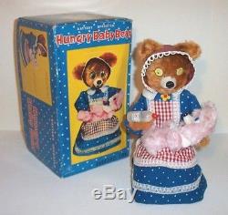 MIB 1950's BATTERY OPERATED HUNGRY BABY BEAR TIN LITHO TOY with WINKY EYES MINT