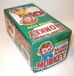 MINT 1950's BATTERY OPERATED BALLOON BLOWING MONKEY TIN TOY CHIMP ALPS JAPAN MIB