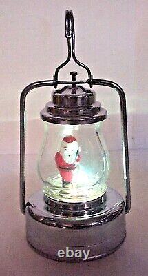 MINT 1950's BATTERY OPERATED BLINKING SANTA CLAUS LANTERN CHRISTMAS GLASS LAMP