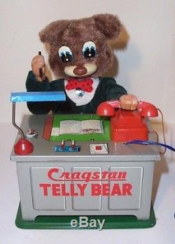 MINT 1950's BATTERY OPERATED CRAGSTAN TELLY BEAR TIN LITHO TOY JAPAN S&E Co. MIB