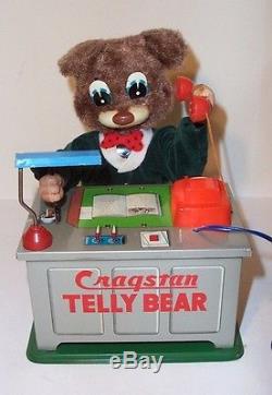 MINT 1950's BATTERY OPERATED CRAGSTAN TELLY BEAR TIN LITHO TOY JAPAN S&E Co. MIB