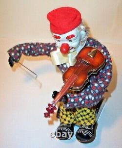 MINT 1950's BATTERY OPERATED HAPPY FIDDLER VIOLIN CLOWN TIN LITHO TOY very nice