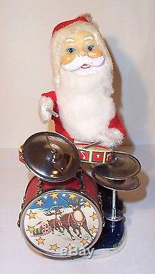 MINT 1950's BATTERY OPERATED HAPPY SANTA DRUMMING WITH LIGHTED EYES ALPS JAPAN