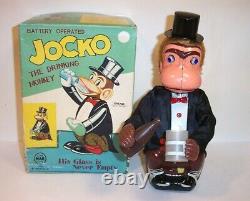 MINT 1950's BATTERY OPERATED JOCKO THE DRINKING MONKEY TIN LITHO BAR TOY MIB