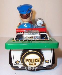 MINT 1950's BATTERY OPERATED POLICE CAR TIN LITHO TOY T-N Co. NOMURA JAPAN MIB