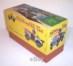 MINT 1950's BATTERY OPERATED POLICE CAR TIN LITHO TOY T-N Co. NOMURA JAPAN MIB