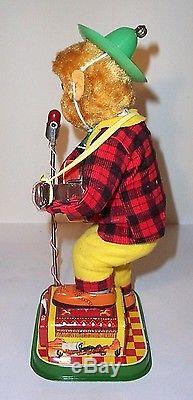 MINT 1950's BATTERY OPERATED ROCK'N' ROLL MONKEY TIN LITHO TOY ALPS JAPAN MIB