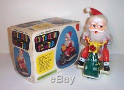 MINT 1950's BATTERY OPERATED SANTA CLAUS ON SCOOTER TIN LITHO CHRISTMAS TOY MIB