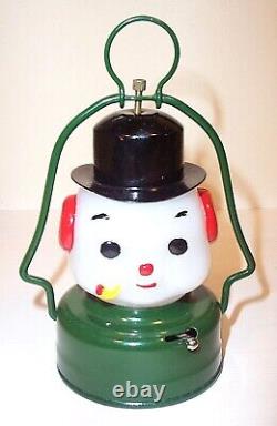 MINT 1950's BATTERY OPERATED SNOWMAN GLOBE LANTERN CHRISTMAS TOY LAMP FROSTY