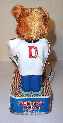MINT 1950's DENTIST BEAR BATTERY OPERATED TIN TOY HORIKAWA JAPAN works great