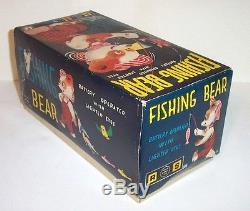 MINT 1950's FISHING BEAR BATTERY OPERATED TIN LITHO TOY ALPS JAPAN MIB