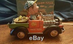 MINT 1950's JOHN'S FARM TRUCK BATTERY OPERATED TIN LITHO TOY JAPAN with box