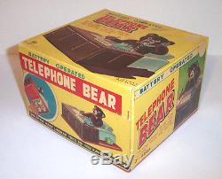 MINT 1950's LINEMAR TELEPHONE BEAR BATTERY OPERATED TIN LITHO TOY MIB JAPAN