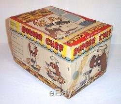 MINT 1950s BATTERY OPERATED BURGER CHEF TIN LITHO DOG TOY JAPAN PIGGY COOK works