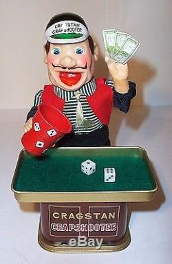 MINT 1950s BATTERY OPERATED CRAGSTAN CRAPSHOOTER TIN LITHO BAR BARTENDER TOY MIB