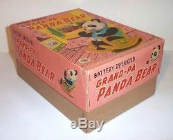 MINT 1950s BATTERY OPERATED GRAND-PA PANDA BEAR TIN LITHO POPCORN TOY JAPAN MIB