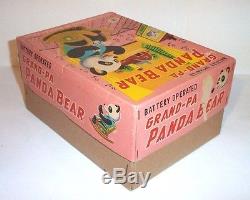 MINT 1950s BATTERY OPERATED GRAND-PA PANDA BEAR TIN LITHO POPCORN TOY JAPAN MIB