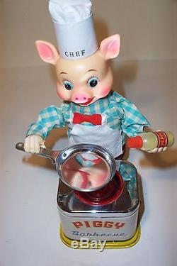 MINT 1950s BATTERY OPERATED PIGGY BARBECUE COOK BBQ TIN LITHO TOY works great
