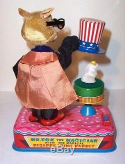 MINT 1960's BATTERY OPERATED MR. FOX THE MAGICIAN TIN LITHO MAGIC TOY MIB JAPAN