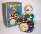 Mint 1960s Battery Operated Charlie The Drumming Clown Tin Litho Musical Toy Mib