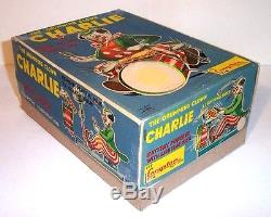 MINT 1960s BATTERY OPERATED CHARLIE THE DRUMMING CLOWN TIN LITHO MUSICAL TOY MIB