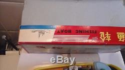 Mint Condition Red China Fishing Boat Battery Tin Operated +video