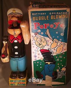 Marx Line Mar Tin Battery Operated Bubble Blowing Popeye In original Box Japan