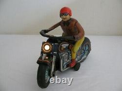 Masudaya Modern Toys Japan Tin Litho Batt. Op Expert Motor Cyclist Motorcycle VG