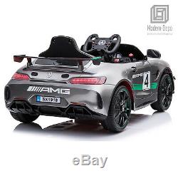 Mercedes Benz AMG GT4 12V Kids Ride On Car with Remote Control, Painted Silver
