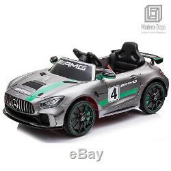 Mercedes Benz AMG GT4 12V Kids Ride On Car with Remote Control, Painted Silver