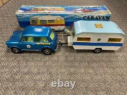 + Mister P Greece Battery Operated Blue Mini Cooper with Caravan No. M17 with Box