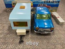 + Mister P Greece Battery Operated Blue Mini Cooper with Caravan No. M17 with Box