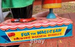 Mr. Fox The Magician Blowing Magical Bubbles Tin Battery Toy Yone Of Japan