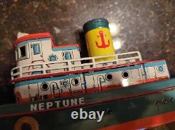 NEPTUNE TIN LITHO TOY TUG BOAT BATTERY OPERATED MODERN TOYS JAPAN 1950s/1960