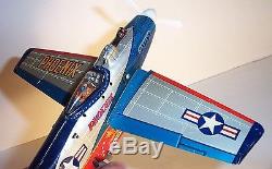 NICE 1950's BATTERY OPERATED SHOOTING FIGHTER MIB TIN LITHO AIRPLANE TOY JAPAN