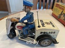 Nomura Police Dept Trike Tricycle, Near MINT In Box, Working, Original 1950s Bat