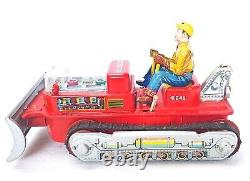 Nomura T. N. Japan MAGIC ACTION BULLDOZER Battery Operated Tin Toy Car NMIB`60