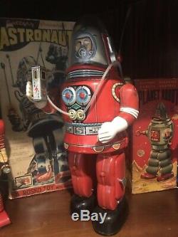 Original HTF RED Rosko Astronaut tin Robot Japan Battery Operated with Box! Nomura