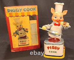 Original MINT! 1950's Yonezawa Piggy Cook Tin Toy Japan Battery Operated w Box