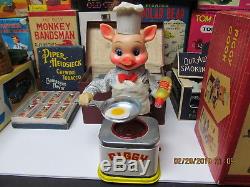 PIGGY COOK BATTERY OPERATED TIN TOY IN BOX EXC- NEAR MINT WORKS 1950's JAPAN