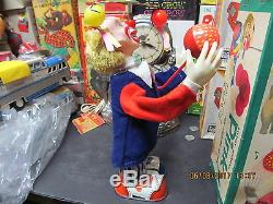 PINKY THE JUGGLING CLOWN BATTERY OPERATED TIN LITHO TOY 50s IN BOX NM JAPAN NOS