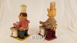 Pair 1950's Yonezawa Piggy Cook and Chef Cook Toy Display Parts Repair Lot