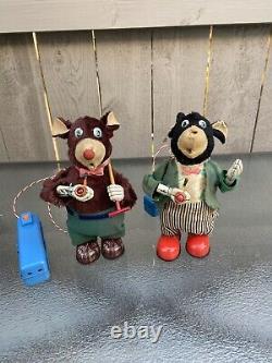 Pair of Vintage 60s Papa Bear Marusan Battery Operated Tin Toy