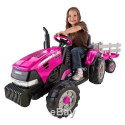Peg Perego Case IH Magnum Tractor with Trailer Pink