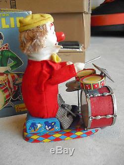 RARE 1950s Cragstan Alps Battery Operated Charlie Drumming Clown Toy in Box