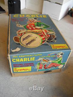 RARE 1950s Cragstan Alps Battery Operated Charlie Drumming Clown Toy in Box