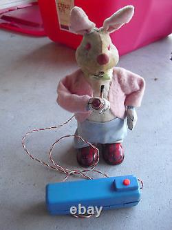 RARE 1950s San Japan Battery Operated Pipe Smoking Rabbit Toy