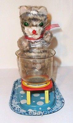 RARE 1960's LINEMAR BATTERY OPERATED HUNGRY CAT TIN LITHO TOY JAPAN MARX working