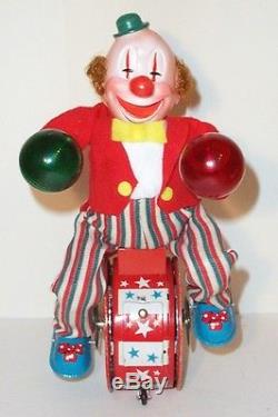RARE 1960s TRIC-CYCLING CLOWN BATTERY OPERATED TIN CIRCUS TOY JAPAN MINT MIB
