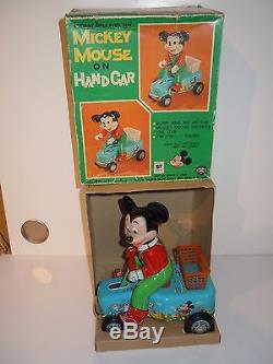 Rare Battery Operated Masudaya Disney Mickey Mouse On Hand Car (1960's, Mint)